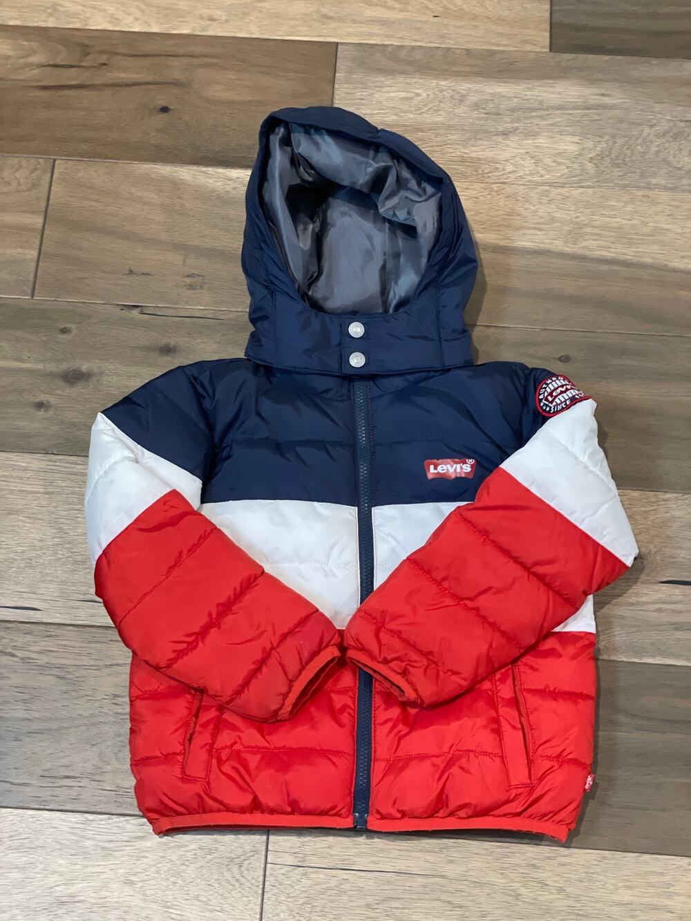 Levi's Youth S Puffer Jacket Navy Red White Colorblock